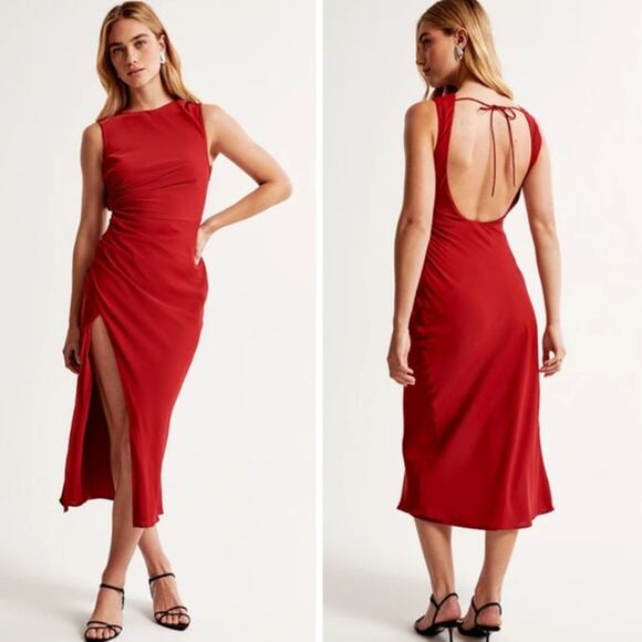 Abercrombie & Fitch Draped High-Neck Shell Midi Dress Size L Wedding Guest - Picture 1 of 13